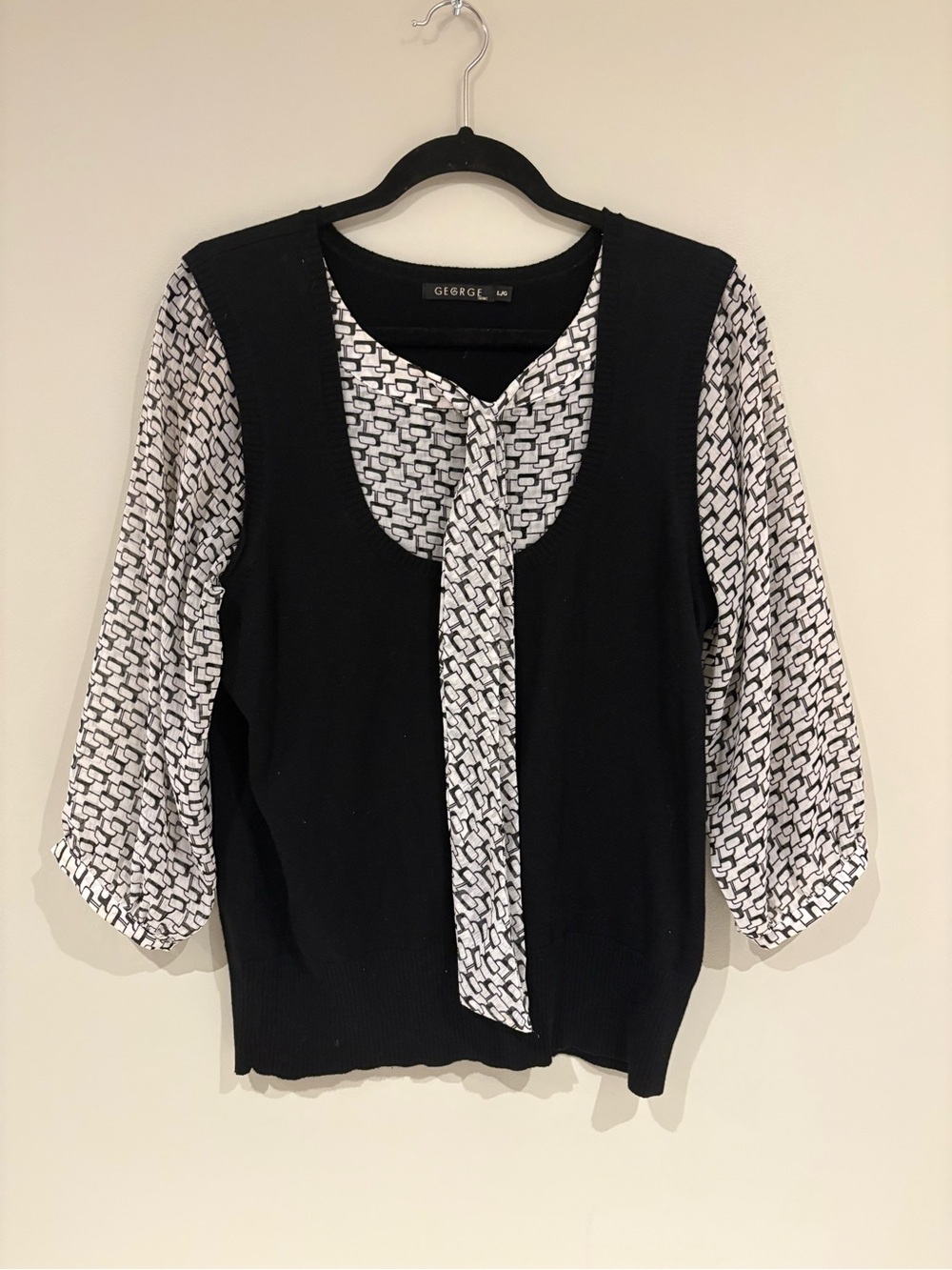 George Black Layered Top with White Printed Tie